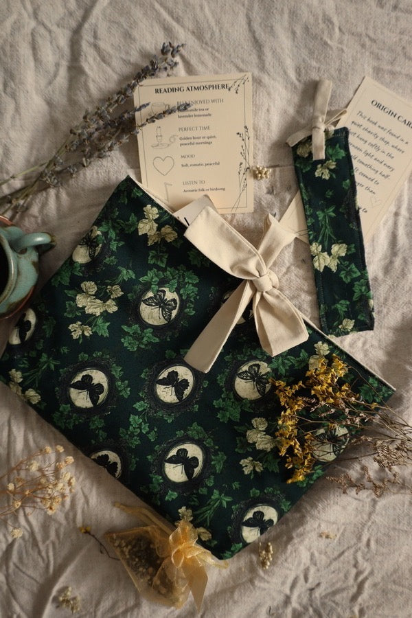 Handmade book sleeve for preloved books bundle UK green butterfly design