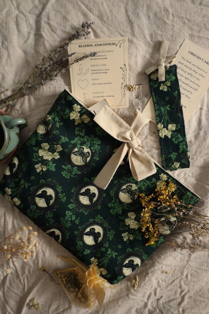Handmade book sleeve for preloved books bundle UK green butterfly design