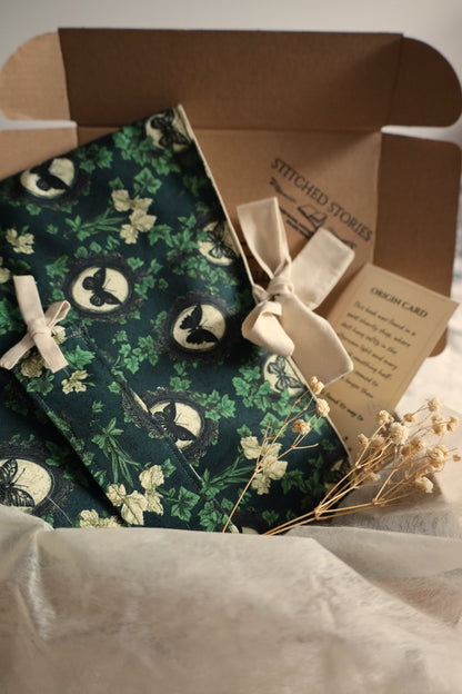 Handmade book sleeve and accessories for preloved books bundle UK green butterfly design