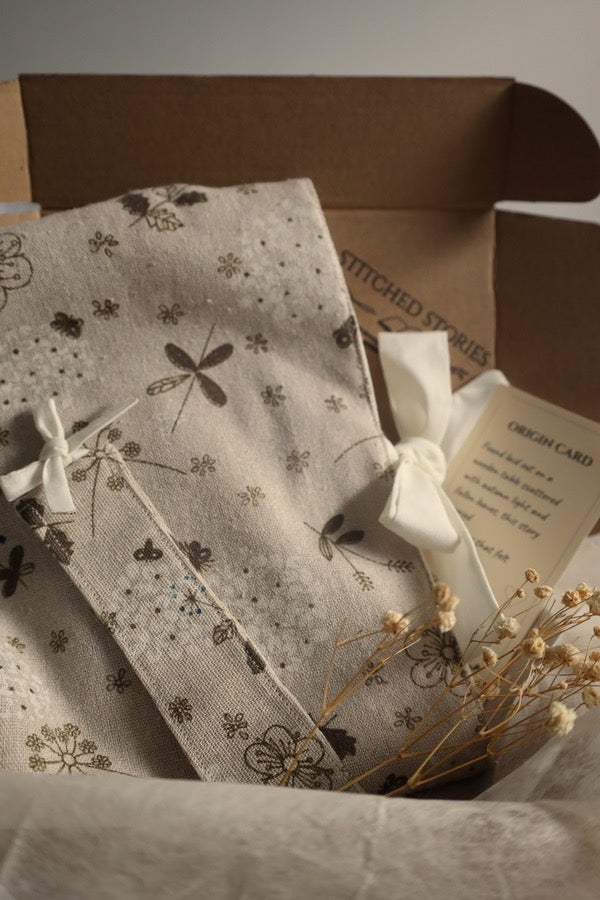 Handmade book sleeve and accessories for preloved books bundle UK floral design.